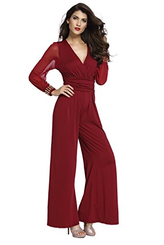 Mono Mujer Largo - Jumpsuit Elegante para Ceremonia y Eventos, Novia o Dama de Honor - para Fiesta Discoteca Moda Baile (XL, Rojo)