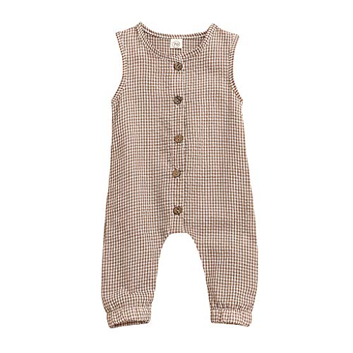 Mono ReciéN Nacido con Botones Mameluco A Rayas con Estampado TartáN Traje De Bebé Sin Mangas De Primavera Verano Mezcla De AlgodóN Petos Una Pieza De Ropa Ropa Casual para NiñOs(marrón,6-12 Meses)