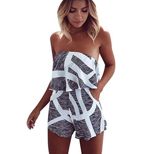 Monos de Fiesta Cortos Mujer Mono de Vestir Corto Verano Jumpsuit Moño Estampados Flores Monitos Cortos Moños Gasa Playeros Playsuit Juveniles Vestido Sueltos Overall Tallas Grandes Gris M