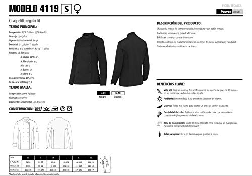 MONZA OBREROL Chaquetilla Cocinera Chef Mujer De Manga Larga con Bolsillos Y Botones Forrados. Color Blanco. Ropa Cocina/Hostelería. Talla L. Ref: 4119