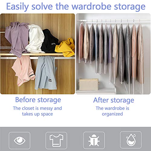 MOOING Fundas de Ropa 10 PCS, Antipolvo, Impermeables y con Humedad, con Cremallera,Bolsas De Ropa Transparentes, para Traje Camisas, Disfraces, Abrigos, Vestido,Blanco