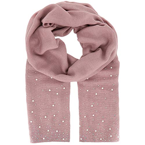 moonbow Pañuelo Mujer Perlas y Pedrería Suave 100% Algodón Rosa viejo - Maxi Bufanda Larga y Rectangular 190cm x 70cm - Foulard Original Colorido y Brillo Moderno - Fular Estola Matrimonio