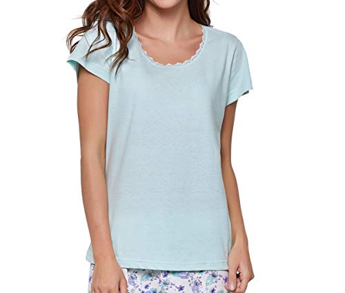 Moonline - Pijama capri para mujer, de algodón suave, varios modelos verde menta Large