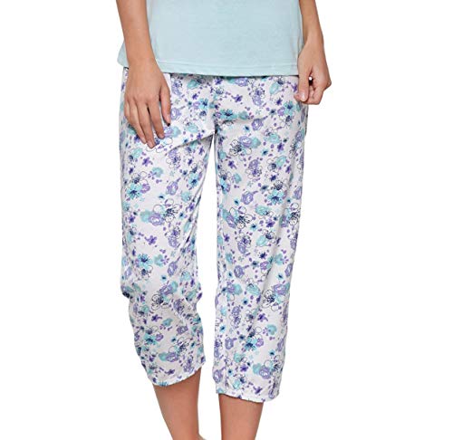 Moonline - Pijama capri para mujer, de algodón suave, varios modelos verde menta Large