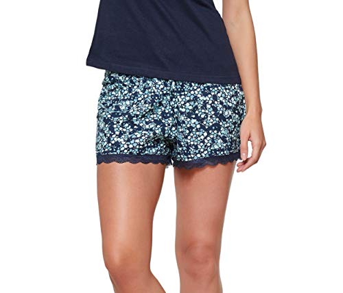 Moonline - Pijama corto de algodón suave para mujer azul marino Large