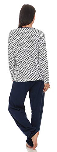 Moonline - Pijama corto de algodón suave para mujer Blanco y azul marino. 42-44