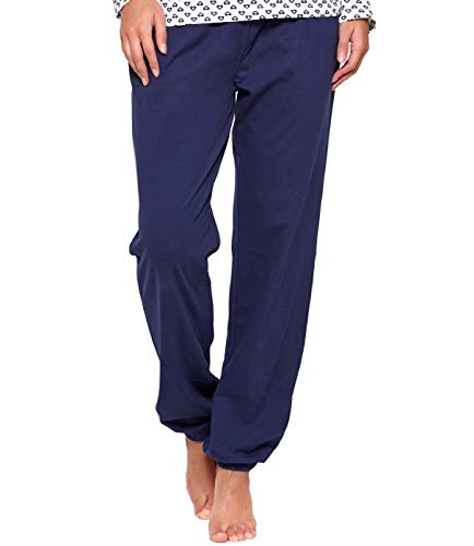 Moonline - Pijama corto de algodón suave para mujer Blanco y azul marino. 42-44
