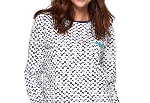 Moonline - Pijama corto de algodón suave para mujer Blanco y azul marino. 42-44