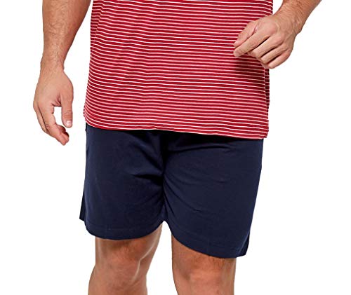 Moonline - Pijama de algodón suave para hombre rojo, diseño a rayas M