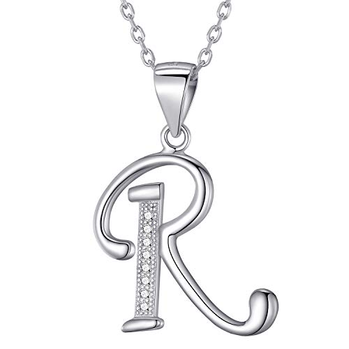 Morella collar de mujer con colgante letra R de 925 plata rodiada con piedras de circonita para damas 45cm color blanco