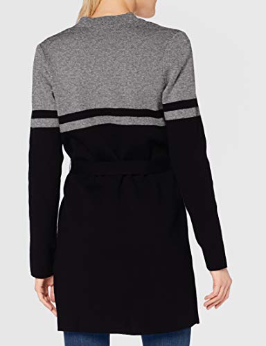 Morgan Gilet Long Bicolore Ceinturé Mbass Suéter, Gris Chine/Noir, TM para Mujer