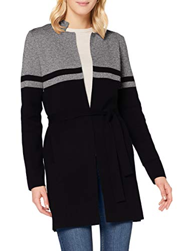 Morgan Gilet Long Bicolore Ceinturé Mbass Suéter, Gris Chine/Noir, TM para Mujer