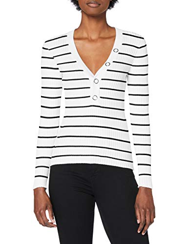 Morgan Pull Col v œillet Encolure MLOLA Suéter, Off White/Marine, TL para Mujer