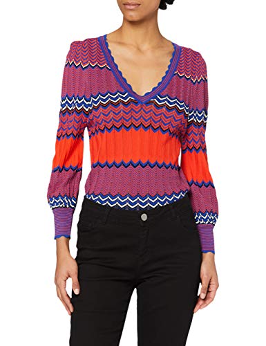 Morgan Pull Col V rayures Jacquard MGOGO Suéter, Orange, TL para Mujer