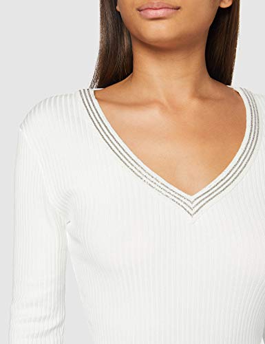 Morgan Pull Laine Col V Côte Mfausti Suéter, Blanc, TXS para Mujer