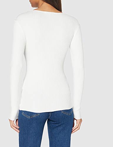 Morgan Pull Laine Col V Côte Mfausti Suéter, Blanc, TXS para Mujer