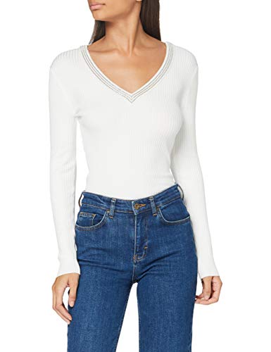 Morgan Pull Laine Col V Côte Mfausti Suéter, Blanc, TXS para Mujer