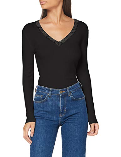 Morgan Pull Laine Col V Côte Mfausti Suéter, Noir, TL para Mujer
