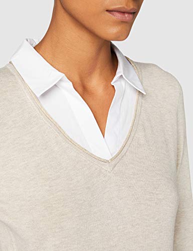 Morgan Pull Manches Longues Col Chemise Mbasti Suéter, Beige Chine, TS para Mujer