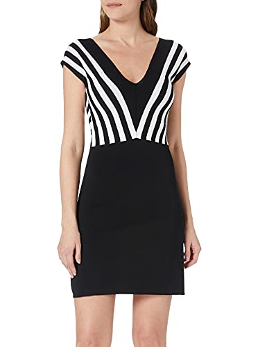 Morgan Robe Tricot rayures diagonales RMUST Vestimenta Casual, Noir/Off White, TL para Mujer