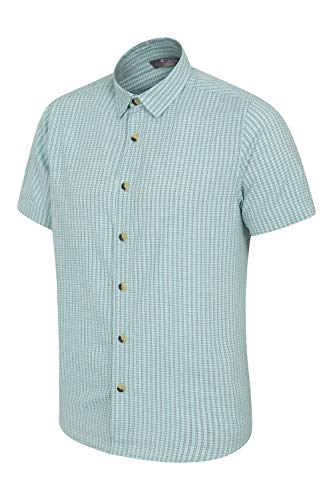 Mountain Warehouse Camisa Weekender de Manga Corta para Hombre - Camisa de Verano 100% algodón, Camisa Informal Ligera, Transpirable, Top cómodo - para Caminar Azul S