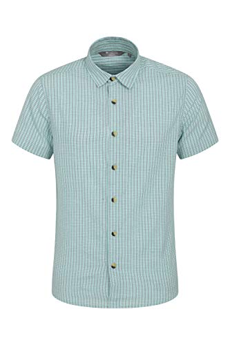 Mountain Warehouse Camisa Weekender de Manga Corta para Hombre - Camisa de Verano 100% algodón, Camisa Informal Ligera, Transpirable, Top cómodo - para Caminar Azul S