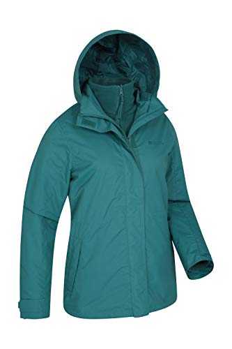 Mountain Warehouse Chaqueta Fell 3 en 1 para Mujer - Abrigo Impermeable, Chaquetas Ajustables con Capucha, Bolsillos con Cremallera, Capucha Plegable - para el Invierno Verde 40