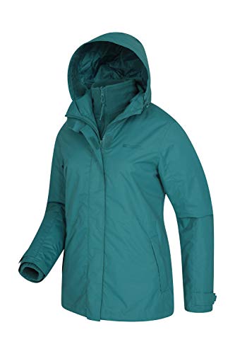 Mountain Warehouse Chaqueta Fell 3 en 1 para Mujer - Abrigo Impermeable, Chaquetas Ajustables con Capucha, Bolsillos con Cremallera, Capucha Plegable - para el Invierno Verde 40