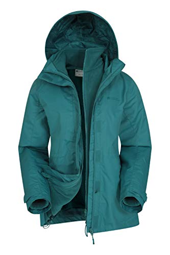 Mountain Warehouse Chaqueta Fell 3 en 1 para Mujer - Abrigo Impermeable, Chaquetas Ajustables con Capucha, Bolsillos con Cremallera, Capucha Plegable - para el Invierno Verde 40