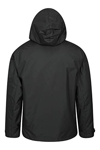 Mountain Warehouse Chaqueta Fell Impermeable 3 en 1 para Hombre - Chubasquero con Capucha Ajustable, Forro Polar, Interior Desmontable, Bolsillos, Invierno Negro L
