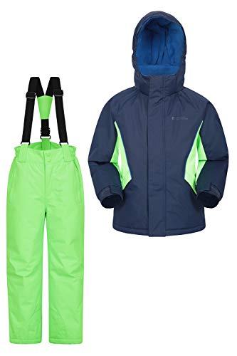 Mountain Warehouse Conjunto de esquí con Chaqueta y Pantalones para niños - A Prueba de Nieve, Bolsillos Delanteros, Forro Polar y faldón paranieves - para Snowboard, Invierno Azul Marino 3-4 Años