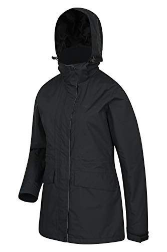 Mountain Warehouse Glacial Chaqueta Impermeable para Mujer - con Costuras Selladas, Transpirable para la Lluvia, Capucha Desmontable, Abrigada - Ideal para Caminar Negro 34