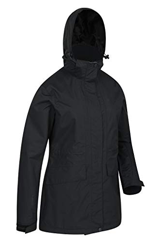 Mountain Warehouse Glacial Chaqueta Impermeable para Mujer - con Costuras Selladas, Transpirable para la Lluvia, Capucha Desmontable, Abrigada - Ideal para Caminar Negro 34