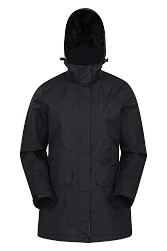 Mountain Warehouse Glacial Chaqueta Impermeable para Mujer - con Costuras Selladas, Transpirable para la Lluvia, Capucha Desmontable, Abrigada - Ideal para Caminar Negro 34