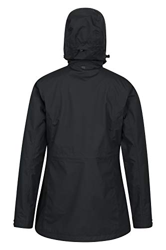 Mountain Warehouse Glacial Chaqueta Impermeable para Mujer - con Costuras Selladas, Transpirable para la Lluvia, Capucha Desmontable, Abrigada - Ideal para Caminar Negro 34