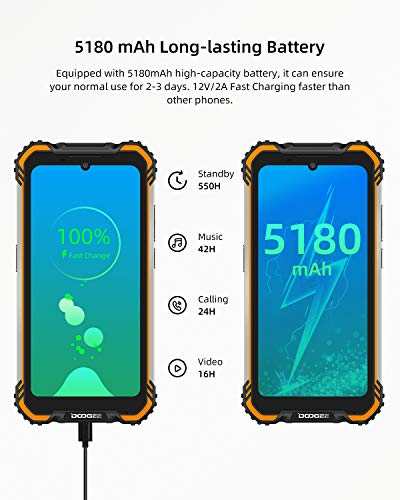 Móvil Resistente, DOOGEE S58 Pro Smartphone 4G Android 10, Cámara Triples 16MP Cámara Frontal 16MP, 6GB+64GB, 5180mAh, 5.7 Pulgada IP68/IP69K Teléfono Móvil Libre Antigolpes, NFC/GPS, Naranja