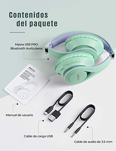 Mpow 059 Lite Bluetooth 5.0 Auriculares Over Ear, hasta 60 Horas, Inalámbrico Over Ear con CVC 8.0 Micrófono, Hi-Fi, Plegable Over Ear Bluetooth Auriculares para iPhone/iPad/Android/portátiles