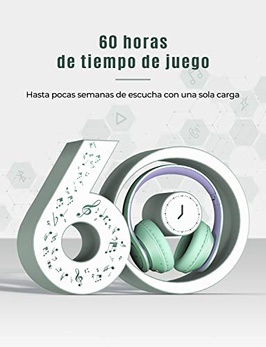 Mpow 059 Lite Bluetooth 5.0 Auriculares Over Ear, hasta 60 Horas, Inalámbrico Over Ear con CVC 8.0 Micrófono, Hi-Fi, Plegable Over Ear Bluetooth Auriculares para iPhone/iPad/Android/portátiles