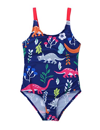 MSemis Bikini Taje de Baño Una Pieza para Bebé Niñas Impresión de Animales Flores Bañador Tirantes Playa Piscina Azul Marino 18-24 Meses