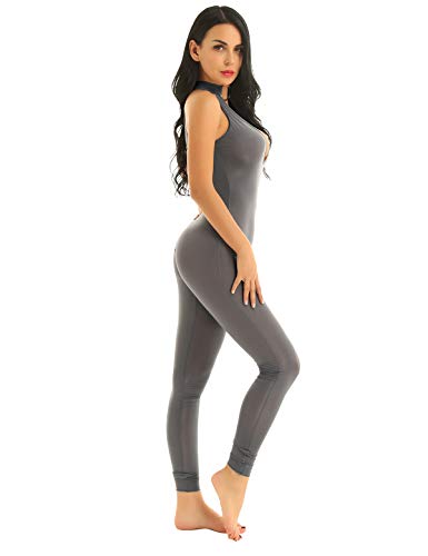 MSemis Maillot de Danza para Mujer Sexy Mono Body V Profundo Cuerpo Completo Jumpsuit Elástico Traje de Pole Dance Baile Moderno Nightclub Gris Large