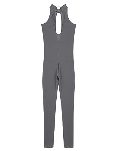 MSemis Maillot de Danza para Mujer Sexy Mono Body V Profundo Cuerpo Completo Jumpsuit Elástico Traje de Pole Dance Baile Moderno Nightclub Gris Large