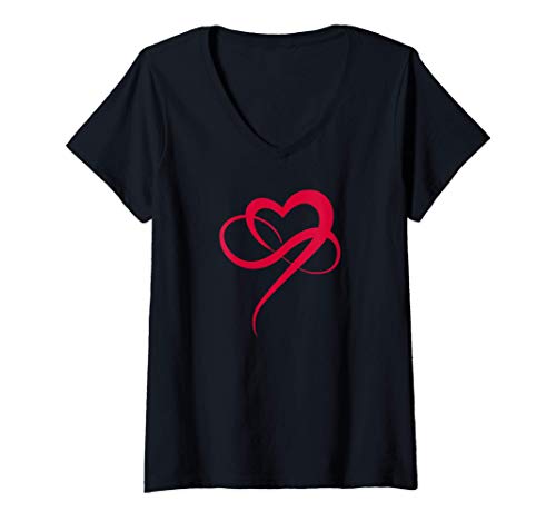 Mujer Amor infinito - Corazón rojo con el signo del infinito Camiseta Cuello V