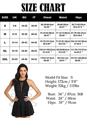 Mujer Bañador con Falda Traje de baño De Una Pieza con Shorts de Seguridad Elegante Sexy Push Up Monokini