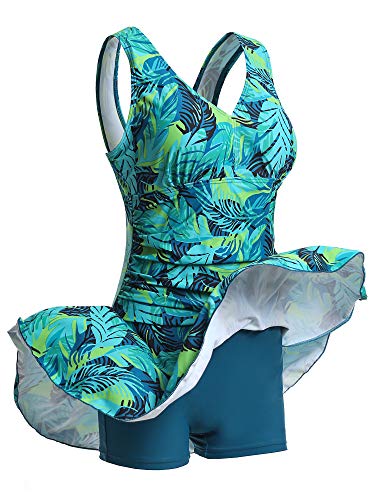 Mujer Bañador con Falda Traje de Baño de Una Pieza de Talla Grande Impresión Elegante Sexy Push Up Monokini Verde XXX-Large 50-52 EU