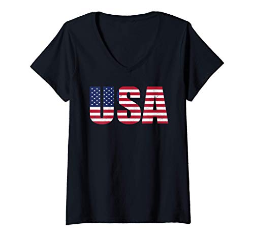 Mujer Bandera de estados unidos United States of America USA Flag Camiseta Cuello V