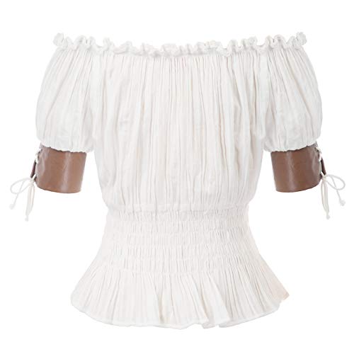 Mujer Blusa Clásica con Hombro Descubierto para Cocplay Fiesta Oficina Blanco XL