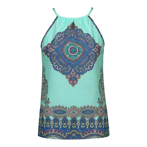Mujer Blusa Verano,Sonnena Sexy Off Hombro Blusa con Tirantes Patrón de Nacional Estilo Estampado sin Manga Casual Moda Traje de Verano Fresco (S, Azul)