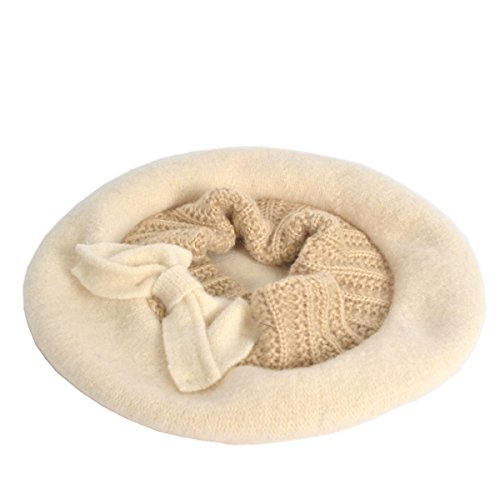 Mujer Boina 100% Lana Vestido Beanie Invierno Sombrero (Crema)