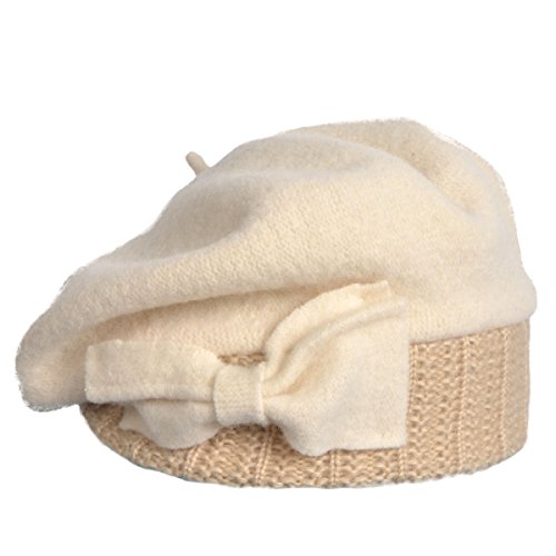 Mujer Boina 100% Lana Vestido Beanie Invierno Sombrero (Crema)