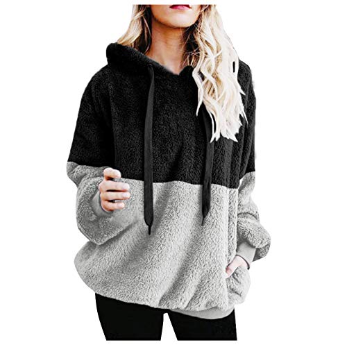 Mujer Caliente y Esponjoso Tops Chaqueta Suéter Abrigo Jersey Mujer Otoño-Invierno Talla Grande Hoodie Sudadera con Capucha riou (1-Negro, M)